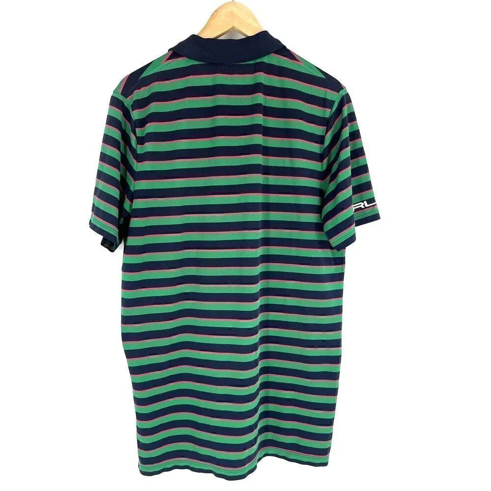 RLX Ralph Lauren Polo Shirt Size Medium Mens Navy Green Pink Golf Striped Wick